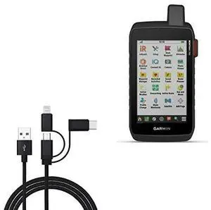 BoxWave Cable Compatible with Garmin Montana 750i - AllCharge 3-in-1 Cable - Jet Black