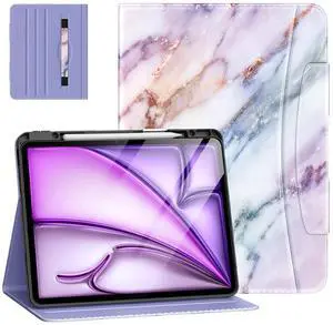 MoKo Case for iPad Air 13 Inch (M3 2025 / M2 2024) & iPad Pro 12.9 2022/2021 with Pencil Holder, Premium Leather Folio Stand Cover for iPad Air 13 Inch/iPad Pro 12.9 Inch 6th/5th Gen,Marble Purple
