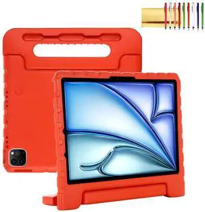 Dteck Kids Case for iPad Air 11" M2 2024, iPad Pro 11" Case 2024, Lightweight Shockproof Rugged EVA Kids Friendly Handle Kickstand Child Proof Protective Case with Pencil Holder, Red