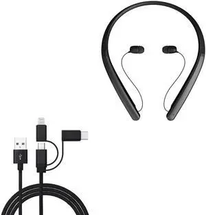 BoxWave Cable Compatible with LG Tone Flex HBS-XL7 - AllCharge 3-in-1 Cable - Jet Black