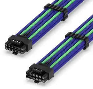 EZDIY-FAB 16AWG PCI-e 5.0 12VHPWR PSU Sleeved Cable, 600W 12+4 Pin Male to 12+4 Pin Male Cable for RTX4070Ti Super, 4080 Super, 4090, 60cm/23.62in-Purple Green