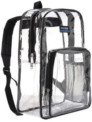 K-Cliffs Clear Backpack Classic See Through Bookbag Basic Transparent Daypack Simple for Security Checkpoint Black V2