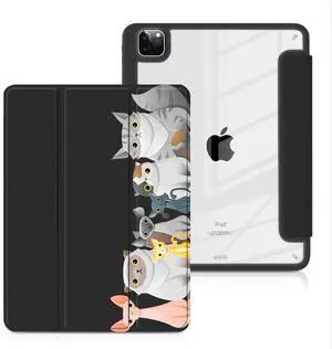 Batianda Hybrid Case for iPad Pro 11-inch 2022 4th M2 2021 (3rd Generation) / iPad Pro 11" 2nd Gen 2020 [Built-in Pencil Holder] Shockproof Cover with Clear Back Shell TPU Bumper,Auto Sleep/Wake,Cat