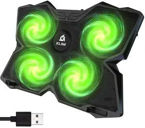 KLIM Wind Laptop Cooling Pad - Support 11 to 17 Inch Laptops, PS4-4 Fans - Light, Quiet, Powerful Cooling - Gamer USB Slim Portable Laptop Stand - New 2021 Version - Green