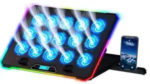 KLIM V15 Gaming Laptop Cooling Pad with 15 Fans + RGB Laptop Cooler + Adjustable Gaming Laptop Stand with Fan + Compatible up to 17 Inches + 2 USB Ports + Smartphone Holder + 5 Years Protection