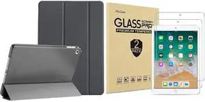 ProCase iPad Air 2nd 2014 Grey Slim Hard Shell Case Bundle with 2 Pack iPad 9.7 2018 & 2017 / iPad Pro 9.7 / iPad Air 2 / iPad Air Tempered Glass Screen Protectors