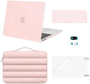 MOSISO Compatible with MacBook Air 13 inch Case 2022 2021 2020 2019 2018 Release A2337 M1 A2179 A1932 Retina, Plastic Hard Case&Puffy Sleeve Bag&Keyboard Skin&Webcam Cover&Screen Protector, Pink