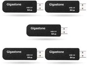 GIGASTONE V30 64GB USB 2.0 Flash Drive 5-Pack, Capless Retractable Design Pen Drive, Carbon Fiber Style, Reliable Performance & Durable