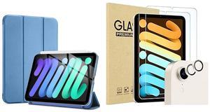 ProCase Smart Case for iPad Mini 6 8.3 Inch 2021(Blue) Bundle with 2 Pack Screen Protector + 2 Pack Camera Lens Protector Matching iPad Colors(Starlight)