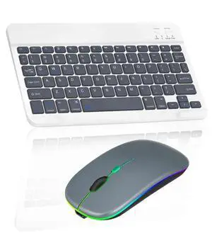 Rechargeable Bluetooth Keyboard and Mouse Combo Ultra Slim for Samsung Galaxy Tab A8 10.5 (2021) and All Bluetooth Enabled Android/PC-Shadow Grey Keyboard with Titanium RGB Led Mouse