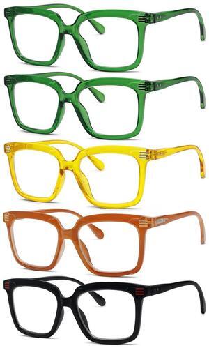 Eyekepper 5 Pack Square Reading Glasses for Women Large Frame Readers Include 2 Pairs Green +4.00