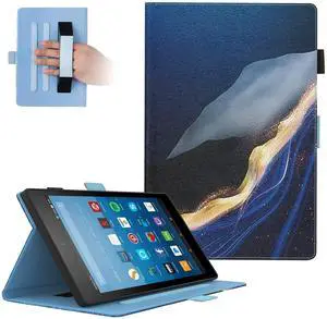Dteck for Fire HD 8 Tablet Case (8th/7th/6th Generation-2018/2017/2016 Release) 8", Slim Folio Case with Auto Sleep Wake & Stand Function, with Hand Strap, Protective PU Leather Cute Cover, Gold Blue