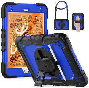 Timecity Case for iPad Mini 4, Case for iPad Mini 5th Generation, Heavy Duty Case with Screen Stand Hand Strap Shoulder Strap Pencil Holder for iPad Mini 5/ Mini 4 7.9 Inch- Dark Blue