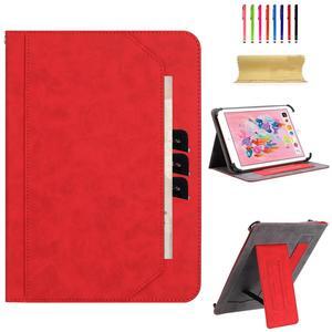 Dteck for 10/10.1/10.3/10.4/10.5 Inch Tablet Android 11/12/13/14 Tablet Universal Case with Stand (Portrait/Landscape Viewing Angles)/Front Pocket/Card Slots, PU Leather Protective Folio Case, Red