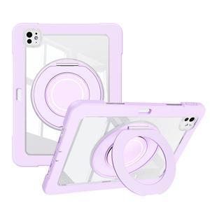 Dteck for iPad Pro 11-Inch M4 Clear Case 2024 with Foldable 360 Degree Rotating Kickstand Handle, Shock Absorbing Protective Hard Shell Cover, Shockproof Sturdy Tablet Case for Kids Women Men, Purple