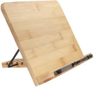 BambooMN Universal Bamboo Book Stand, for Cookbooks, Reading, Cell Phone, Art, Sheet Music, Tablet - Portable and Foldable with 5 Position Adjustable Tilt - 2 Units