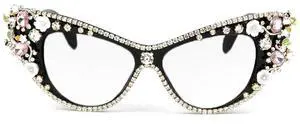 Melrose Diamond Jewelry Farsightedness Glasses Women's Unique Cat Eye Diamond Punk Reading Glasses (black, 1.75)