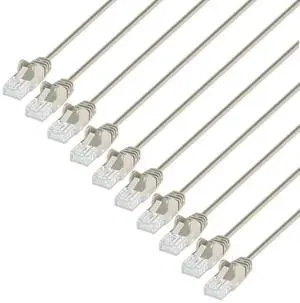 Intellinet Slim Cat6 Ethernet Network Patch Cable - 10-Pack - 10Gbps & 250MHz, Snagless Boot, 30AWG Pure Bare Copper Wire, Gold-Plated Contacts, Lifetime Mfg Warranty - 7ft, 10 Pack, Grey