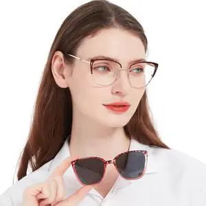 OCCI CHIARI UV Blue Light Glasses for Women Magnetic Polarized Sunglasses Cat Eye Red Eyeglasses