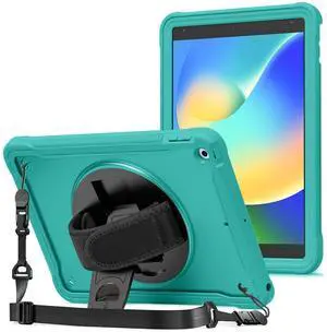 ProCase Rugged Case for iPad 9th/8th/7th Generation 10.2 inch 2021/2020/2019 Case, Heavy Duty Shockproof Rugged Cover with Hand Strap 360 Degree Rotatable Kickstand Protective for iPad 10.2 -Teal