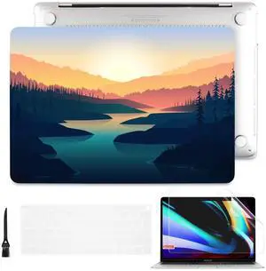 Batianda Design Case for M1 MacBook Air 13 Inch Model A2337 M1 A2179 A1932 2021 2020 2019 Release,3D Painted Landscape Series Hard Shell with Keyboard Cover & Screen Protector, Dawn