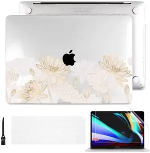 Batianda Design Case for M1 MacBook Air 13 Inch Model A2337 A2179 A1932 2021 2020 2019 Release,3D Painted Hard Shell with Keyboard Cover & Screen Protector, Golden Lotus