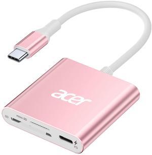 Acer SD 4.0 Card Reader, UHS-II Micro SD Reader USB C, Dual Slot Type C Memory Card Adapter with 100W PD Port for MicroSD SDXC SDHC UHS-II & UHS-I Cards for iPhone 15/16, Laptop, MacBook(Pink)