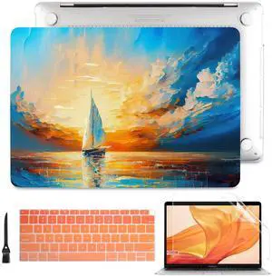 Batianda Design Case for M1 MacBook Air 13 Inch Model A2337 A2179 A1932 2021 2020 2019 Release,3D Painted Landscape Series Hard Shell with Keyboard Cover & Screen Protector, Sail