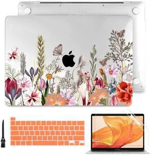 Batianda Case for M2 Chip MacBook Pro 13 inch 2022 2021 2020 Release Model: A2338 M1/A2289/A2251, Lovely Plastic Hard Shell Case with Keyboard Cover Screen Protector,Flower and Butterfly