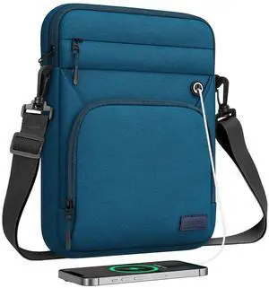 MoKo 9-11 Inch Tablet Sleeve Bag, Fits 11 inch iPad Air M3, iPad A16 2025, Pro 11 M4, iPad 10/9/8/7th, Tab S8/S9 11, Multifunctional Bag with Shoulder and Headphone Port,Peacock Blue