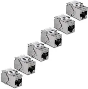 TRENDnet Cat6A RJ45 Keystone Inline Coupler Keystone Jack, 6-Pack, TC-KC06C6A, Keystone Jack Female to Female for Wall Plates & Blank Shielded Keystone Patch Panels, Silver