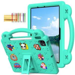 Dteck Case for iPad Air 13",iPad Pro 13" 2024 M4 Kids Case,iPad Pro 12.9 Case 6th/5th/4th/3rd Gen,Cartoon Panda Shockproof Rugged Lightweight Convertible Stand Handles Kids Friendly Case,Mint Green