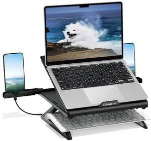 OImaster Laptop Stand for Desk, Muti-Angle Adjustable Portable Foldable with Heat-Vent, Ergonomic Laptop Stand Riser Compatible with MacBook, Air, Pro, Surface Laptop (9-15.6 inches) (Black)
