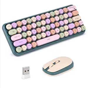 2.4G Wireless Keyboard & Mouse Combo, Portable%60 Small Typewriter Keyboard for Office PC Computer Laptop Desktop Windows (Green)