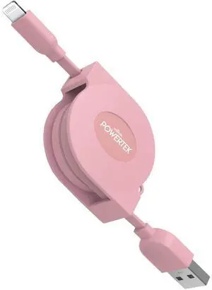 LIQUIPEL Powertek Retractable MFi Certified Charger Compatible for Apple iPhone, iPad, 3ft Cable, Lightning to USB Cable Cord, Fast Charging Lightning Cable (Pink)
