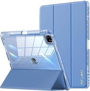 INFILAND Compatible with iPad Pro 12.9 Case 2022/2021(6th/5th Gen), [Crystal Clear Both Back & Frame] Anti-Yellowing + Pencil Holder (A2378, A2461, A2379, A2462, A2436, A2764, A2437, A2766) Blue