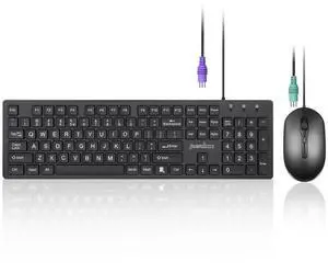 Perixx PERIDUO-117P, Wired Standard PS2 Keyboard and Mouse Combo - Full-Size Layout - Bundle with 3 Button Optical PS2 Mouse - 5.9 ft Cable - Black