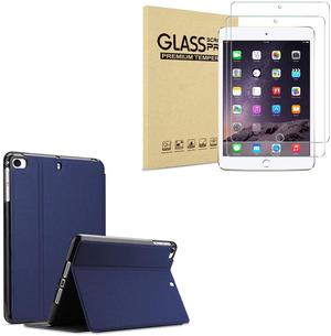 ProCase iPad Mini 1 2 3 Screen Protectors Bundle with iPad Mini Case for iPad Mini 5 2019/ Mini 4, Mini 1 2 3 Slim Stand Protective Folio Case Smart Cover for iPad Mini 5/4/3/2/1 -Navy