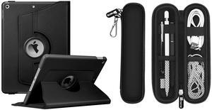 Fintie Rotating Case for iPad 9th / 8th / 7th Generation (2021/2020 / 2019) 10.2 inch Bundle with Fintie Soft Neoprene Zipper Carrying Case for Apple Pencil (1st and 2nd Generation)
