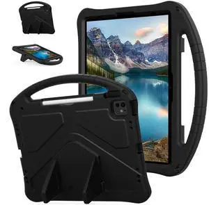 Dteck Kids Case for iPad Air 13" M2 2024, iPad Pro 12.9" (3rd/4th/5th/6th Gen) - Lightweight, Shockproof, EVA Kids-Friendly Handle Stand & Pencil Holder, Black