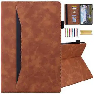 Dteck Folio Case for All-New  Fire HD 10 and 10 Plus Tablet (13th/11th Generation, 2023/2021 Release),Premium PU Leather Slim Flip Stand Magnetic Pocket Wallet Cover with Pencil Holder, Brown