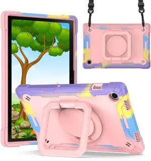 Dteck for Samsung Galaxy Tab A8 (SM-X200) Tablet Case 10.5" 2022 Release, Shockproof Rugged Hard Case for Kids with Rotate Handle and Kickstand, Protective Cute Cover with Shoulder Strap, Rainbow Pink