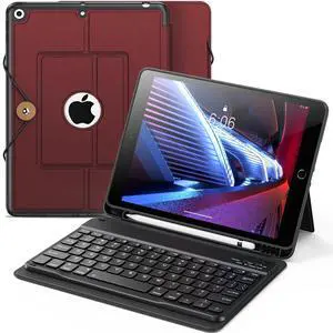INFILAND for iPad 9th Generation Case with Keyboard 10.2 Inch iPad 9th/8th/7th Gen, Folio Cover with Pencil Holder, Slim Protective Detachable Keyboard Case for Apple iPad (Burgundy)