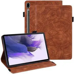 Dteck Case for Galaxy Tab S10 Ultra 2024,Galaxy Tab S9 Ultra/S8 Ultra Case 14.6",Premium PU Leather Embossed Mandala Case Card Holder Wake/Sleep Flip Smart Stand Protective 14.6" Tablet Case,Brown