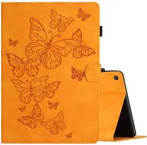 Dteck Butterfly Case for Fire HD 10 Tablet (9th/7th/5th Generation, 2019/2017/2015) - PU Leather Slim Case with Auto Sleep Wake Adjustable Viewing Angles Stand Folio Fire HD 10 Cover 10.1" (Yellow)