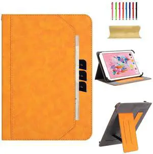 Dteck for 10/10.1/10.3/10.4/10.5 Inch Tablet Android 11/12/13/14 Tablet Universal Case with Stand (Portrait/Landscape Viewing Angles)/Front Pocket/Card Slots, PU Leather Protective Folio Case, Yellow