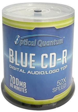 Optical Quantum Music Digital Audio Blue AZO CD-R Logo Top 700MB 52x, 100 Discs - Blank CDs for Music, CD-R Blank Discs 100 Pack, Writable CDs for Burning Music