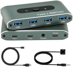 USB 3.0 Switch for 2 Computers, Share 4 USB Devices with Remote Control, USB Switch Selector Perfect for TVs, Monitors, and Gaming Consoles (SW204C)