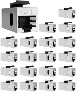 VANDESAIL 20 Pack Cat 6 Shielded Keystone Coupler, Cat6 Keystone Jacks Female to Female RJ45 Coupler, Ethernet Wall Plate Inline Keystone Coupler for Cat6, Cat5e, Cat5 Cabling Silver