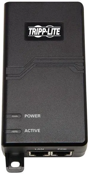 Tripp Lite Gigabit PoE+ Midspan Active Injector - IEEE 802.3at / 802.3af, 30W, 1 Port, Power Over Ethernet (NPOE-30W-1G),black